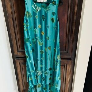 Vintage Sheer Floral Dress Teal Green Sleeveless Size
S